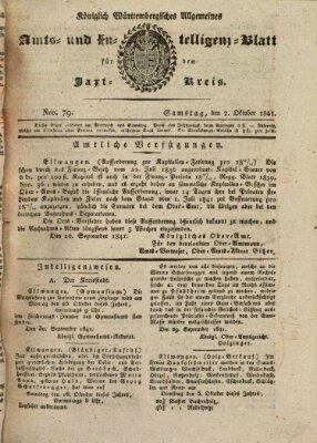 Allgemeines Amts- und Intelligenz-Blatt für den Jaxt-Kreis Samstag 2. Oktober 1841