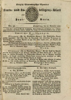 Allgemeines Amts- und Intelligenz-Blatt für den Jaxt-Kreis Samstag 20. November 1841