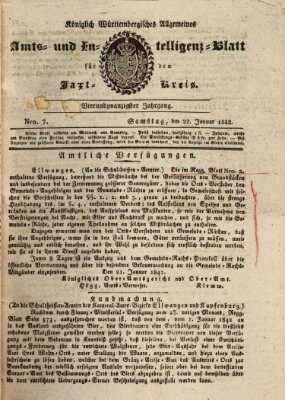 Allgemeines Amts- und Intelligenz-Blatt für den Jaxt-Kreis Samstag 22. Januar 1842