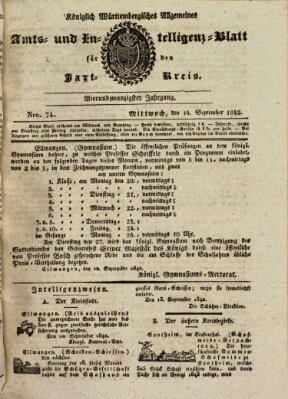 Allgemeines Amts- und Intelligenz-Blatt für den Jaxt-Kreis Mittwoch 14. September 1842