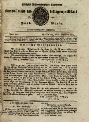 Allgemeines Amts- und Intelligenz-Blatt für den Jaxt-Kreis Mittwoch 9. November 1842