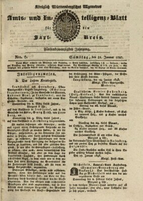 Allgemeines Amts- und Intelligenz-Blatt für den Jaxt-Kreis Samstag 21. Januar 1843