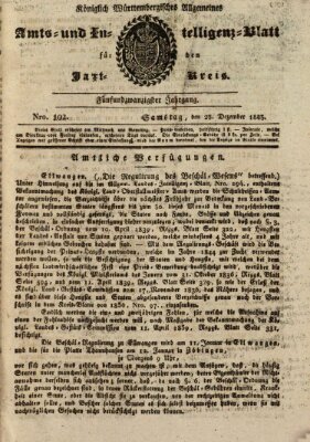 Allgemeines Amts- und Intelligenz-Blatt für den Jaxt-Kreis Samstag 23. Dezember 1843
