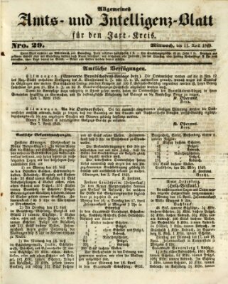 Allgemeines Amts- und Intelligenz-Blatt für den Jaxt-Kreis Mittwoch 11. April 1849