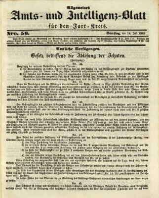 Allgemeines Amts- und Intelligenz-Blatt für den Jaxt-Kreis Samstag 14. Juli 1849