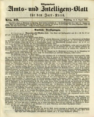 Allgemeines Amts- und Intelligenz-Blatt für den Jaxt-Kreis Samstag 4. August 1849