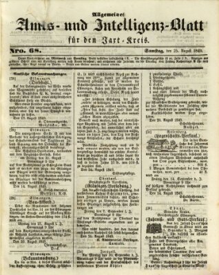 Allgemeines Amts- und Intelligenz-Blatt für den Jaxt-Kreis Samstag 25. August 1849