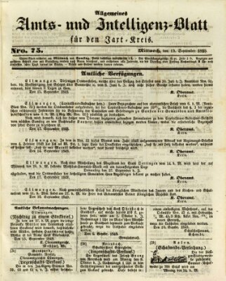 Allgemeines Amts- und Intelligenz-Blatt für den Jaxt-Kreis Mittwoch 19. September 1849