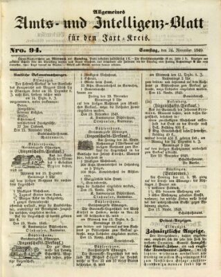 Allgemeines Amts- und Intelligenz-Blatt für den Jaxt-Kreis Samstag 24. November 1849