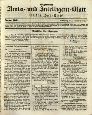 Allgemeines Amts- und Intelligenz-Blatt für den Jaxt-Kreis Samstag 1. Dezember 1849