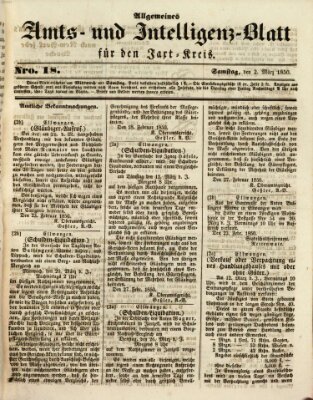Allgemeines Amts- und Intelligenz-Blatt für den Jaxt-Kreis Samstag 2. März 1850