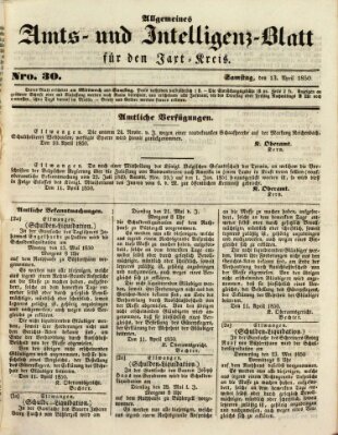 Allgemeines Amts- und Intelligenz-Blatt für den Jaxt-Kreis Samstag 13. April 1850