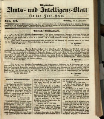 Allgemeines Amts- und Intelligenz-Blatt für den Jaxt-Kreis Samstag 1. Juni 1850