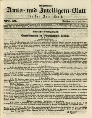 Allgemeines Amts- und Intelligenz-Blatt für den Jaxt-Kreis Samstag 13. Juli 1850