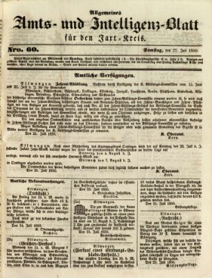 Allgemeines Amts- und Intelligenz-Blatt für den Jaxt-Kreis Samstag 27. Juli 1850