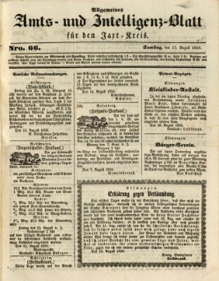 Allgemeines Amts- und Intelligenz-Blatt für den Jaxt-Kreis Samstag 17. August 1850