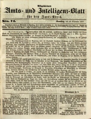 Allgemeines Amts- und Intelligenz-Blatt für den Jaxt-Kreis Samstag 14. September 1850