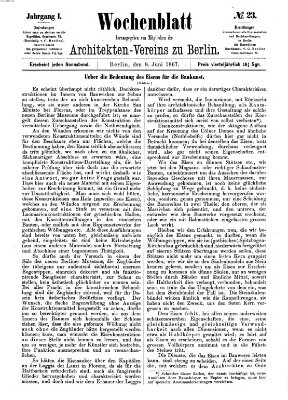 Wochenblatt (Deutsche Bauzeitung 〈Berlin〉) Samstag 8. Juni 1867