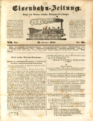 Eisenbahn-Zeitung Samstag 22. September 1849