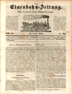 Eisenbahn-Zeitung Samstag 27. Oktober 1849