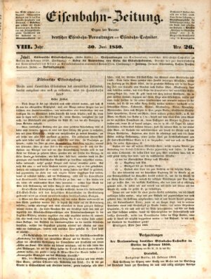 Eisenbahn-Zeitung Sonntag 30. Juni 1850