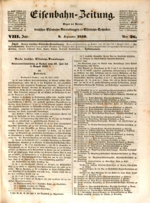Eisenbahn-Zeitung Sonntag 8. September 1850
