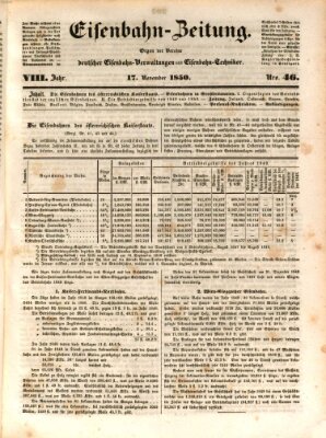 Eisenbahn-Zeitung Sonntag 17. November 1850