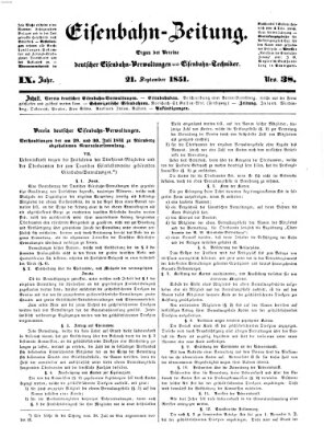 Eisenbahn-Zeitung Sonntag 21. September 1851