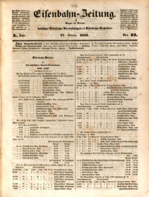 Eisenbahn-Zeitung Sonntag 17. Oktober 1852