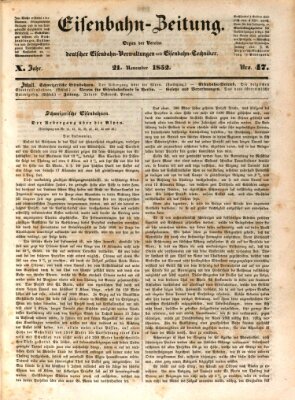Eisenbahn-Zeitung Sonntag 21. November 1852