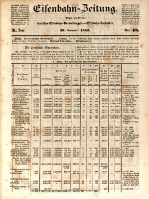 Eisenbahn-Zeitung Sonntag 28. November 1852
