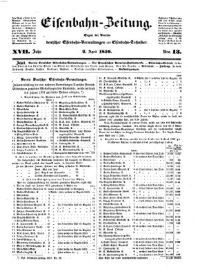 Eisenbahn-Zeitung Samstag 2. April 1859