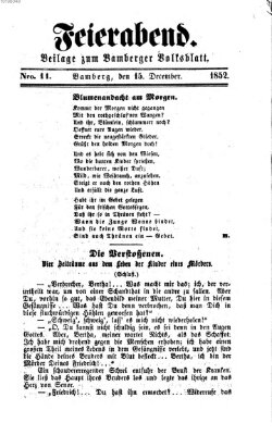 Feierabend (Bamberger Volksblatt für Stadt und Land) Mittwoch 15. Dezember 1852