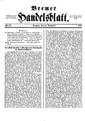 Bremer Handelsblatt Samstag 13. November 1858