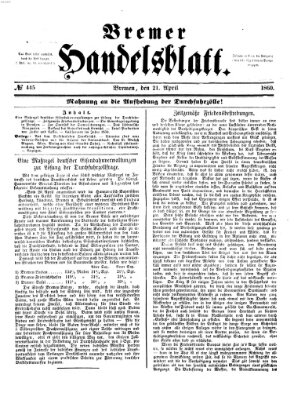 Bremer Handelsblatt Samstag 21. April 1860