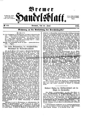 Bremer Handelsblatt Samstag 16. Juni 1860