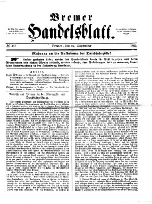 Bremer Handelsblatt Samstag 22. September 1860