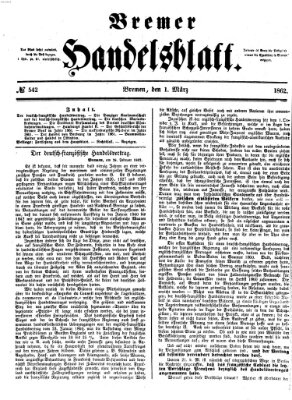 Bremer Handelsblatt Samstag 1. März 1862