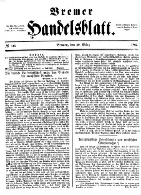 Bremer Handelsblatt Samstag 29. März 1862