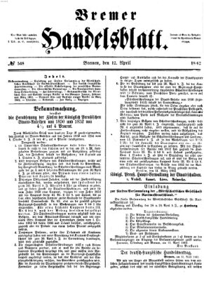 Bremer Handelsblatt Samstag 12. April 1862