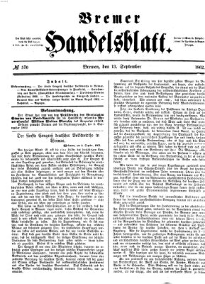 Bremer Handelsblatt Samstag 13. September 1862