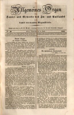 Allgemeines Organ für Handel und Gewerbe und damit verwandte Gegenstände Donnerstag 30. April 1835