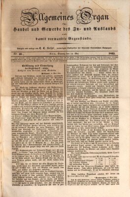 Allgemeines Organ für Handel und Gewerbe und damit verwandte Gegenstände Sonntag 10. Mai 1835