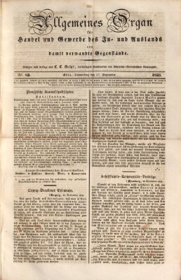 Allgemeines Organ für Handel und Gewerbe und damit verwandte Gegenstände Donnerstag 17. September 1835