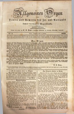 Allgemeines Organ für Handel und Gewerbe und damit verwandte Gegenstände Sonntag 3. Januar 1836