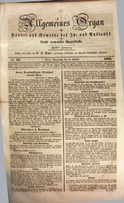 Allgemeines Organ für Handel und Gewerbe und damit verwandte Gegenstände Donnerstag 11. Februar 1836
