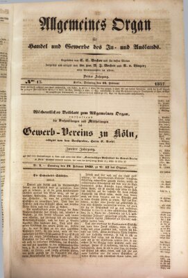 Allgemeines Organ für Handel und Gewerbe und damit verwandte Gegenstände Sonntag 12. Februar 1837