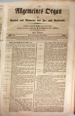 Allgemeines Organ für Handel und Gewerbe und damit verwandte Gegenstände Sonntag 12. Februar 1837