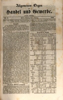Allgemeines Organ für Handel und Gewerbe und damit verwandte Gegenstände Sonntag 5. Januar 1840
