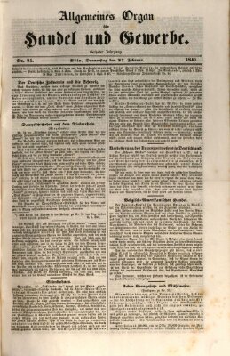 Allgemeines Organ für Handel und Gewerbe und damit verwandte Gegenstände Donnerstag 27. Februar 1840